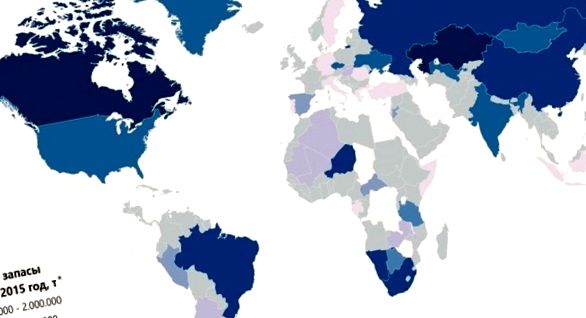 Infografii ale rezervelor de uraniu de către țările lumii pe uscat
