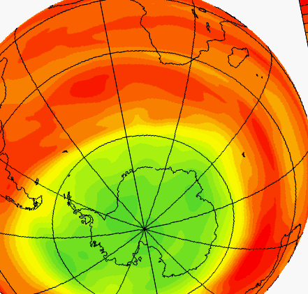 Model animat de schimbare a stratului de ozon peste Antarctica