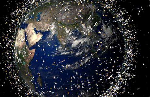 Pământul înconjurat de sateliți artificiali