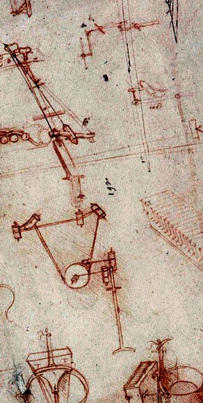 Pagina manuscrisului lui Leonardo da Vinci cu schițe